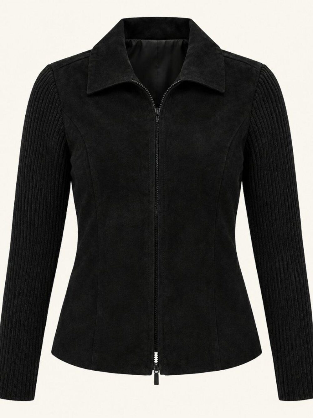 Studio Works Black Faux Suede & Ribbed Knit Sleeve Minimalist Jacket, Size 10